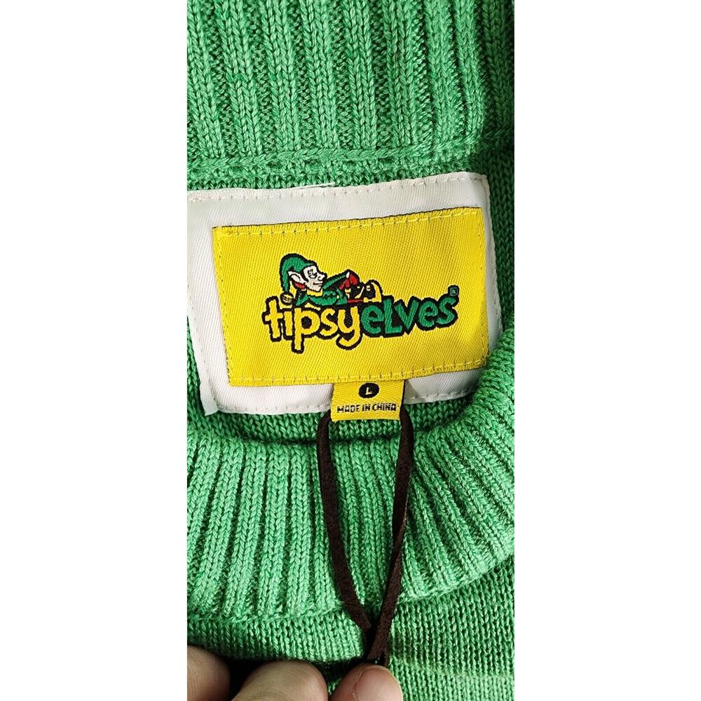 Tipsy Elves Sweater Mens Large Green Reindeer Ugly Christmas Unisex Funny Party - Picture 2 of 7